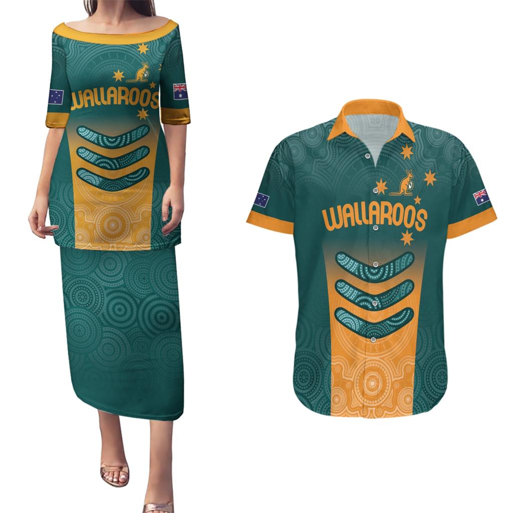 Custom Wallaroos Womens Rugby Couples Matching Puletasi and Hawaiian Shirt Aboriginal Dots Art