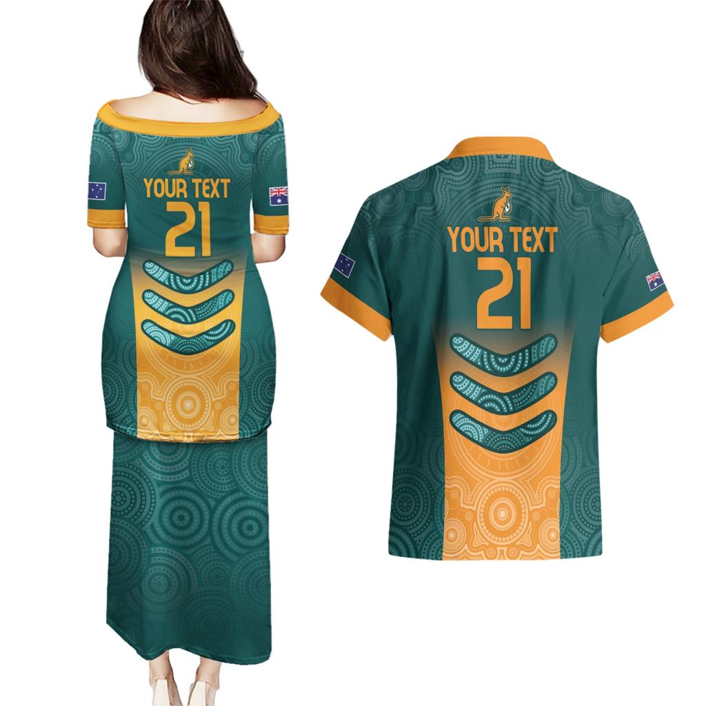 Custom Wallaroos Womens Rugby Couples Matching Puletasi and Hawaiian Shirt Aboriginal Dots Art