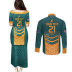 Custom Wallaroos Womens Rugby Couples Matching Puletasi and Long Sleeve Button Shirt Aboriginal Dots Art