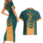 Custom Wallaroos Womens Rugby Couples Matching Short Sleeve Bodycon Dress and Hawaiian Shirt Aboriginal Dots Art