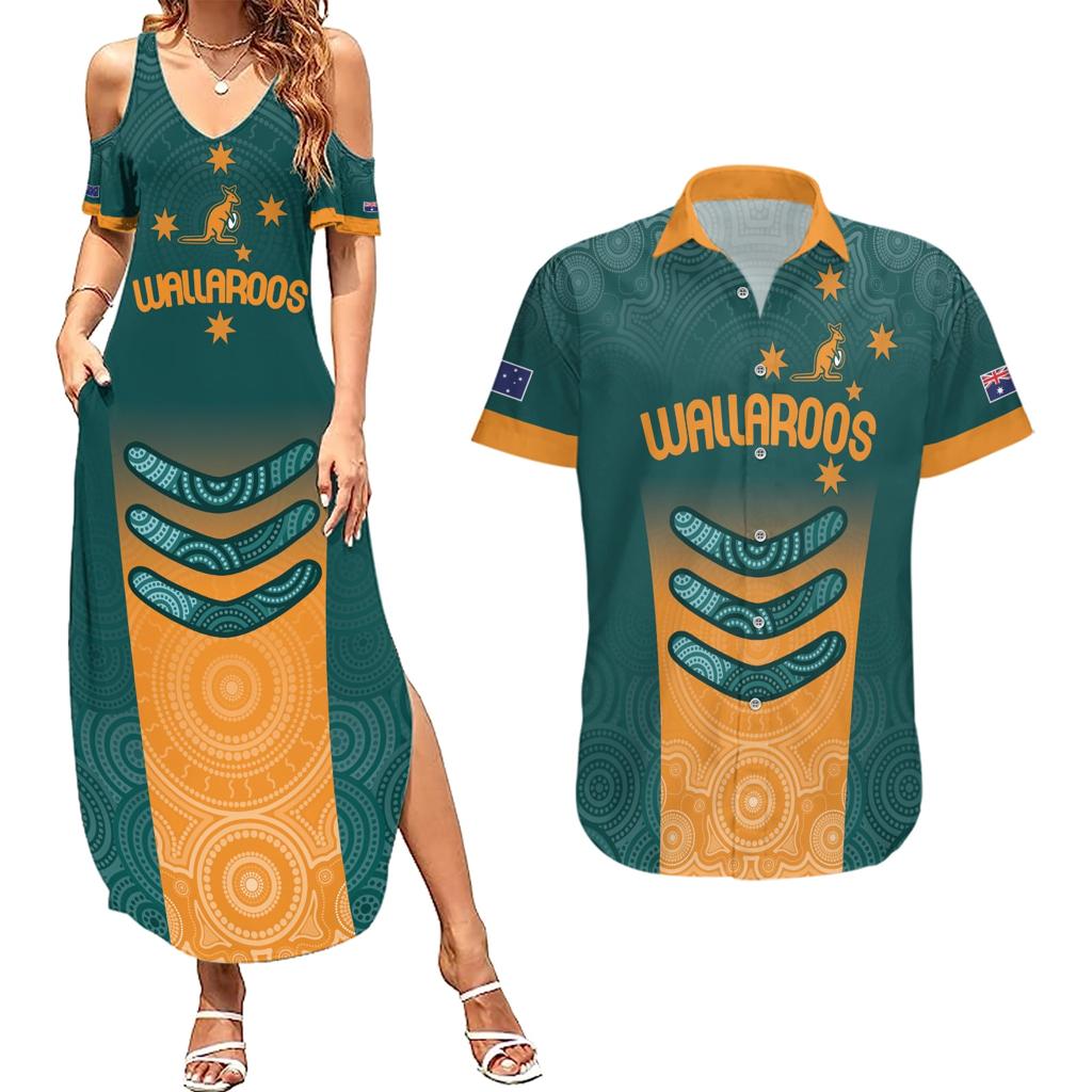 Custom Wallaroos Womens Rugby Couples Matching Summer Maxi Dress and Hawaiian Shirt Aboriginal Dots Art