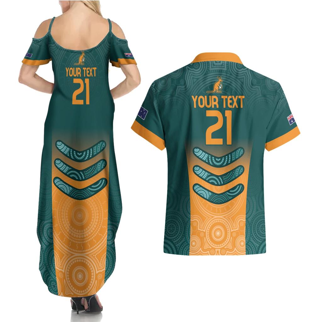 Custom Wallaroos Womens Rugby Couples Matching Summer Maxi Dress and Hawaiian Shirt Aboriginal Dots Art