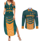 Custom Wallaroos Womens Rugby Couples Matching Summer Maxi Dress and Long Sleeve Button Shirt Aboriginal Dots Art