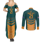 Custom Wallaroos Womens Rugby Couples Matching Summer Maxi Dress and Long Sleeve Button Shirt Aboriginal Dots Art
