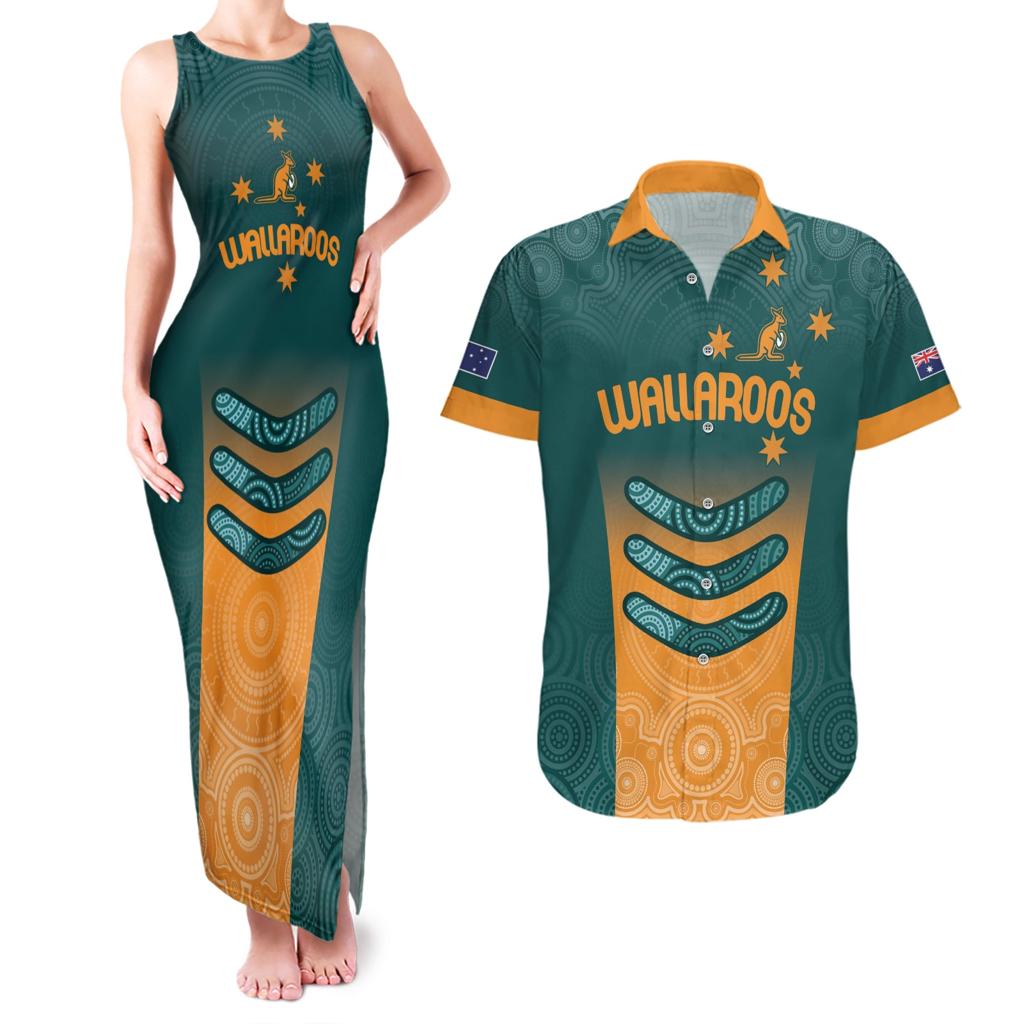 Custom Wallaroos Womens Rugby Couples Matching Tank Maxi Dress and Hawaiian Shirt Aboriginal Dots Art