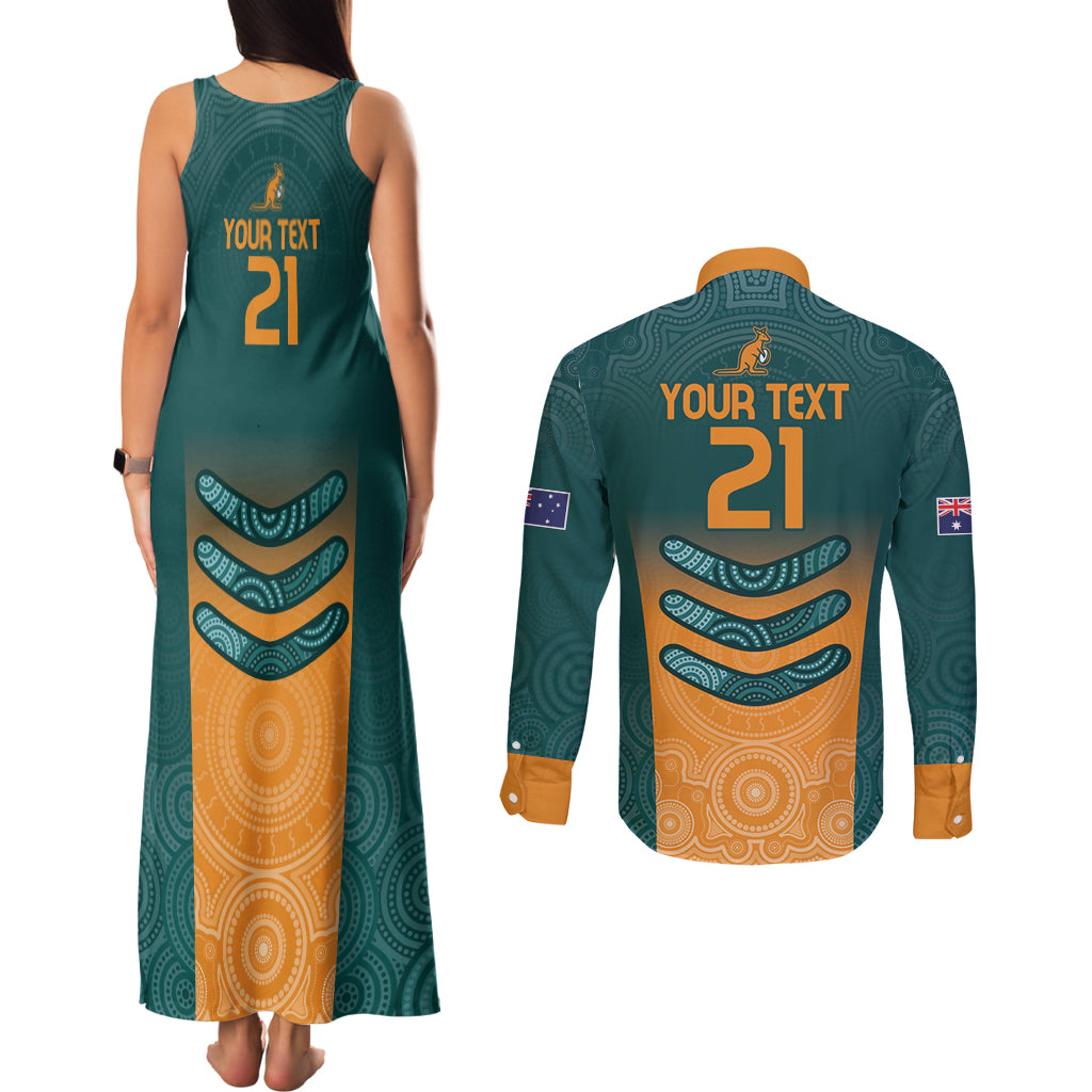 Custom Wallaroos Womens Rugby Couples Matching Tank Maxi Dress and Long Sleeve Button Shirt Aboriginal Dots Art