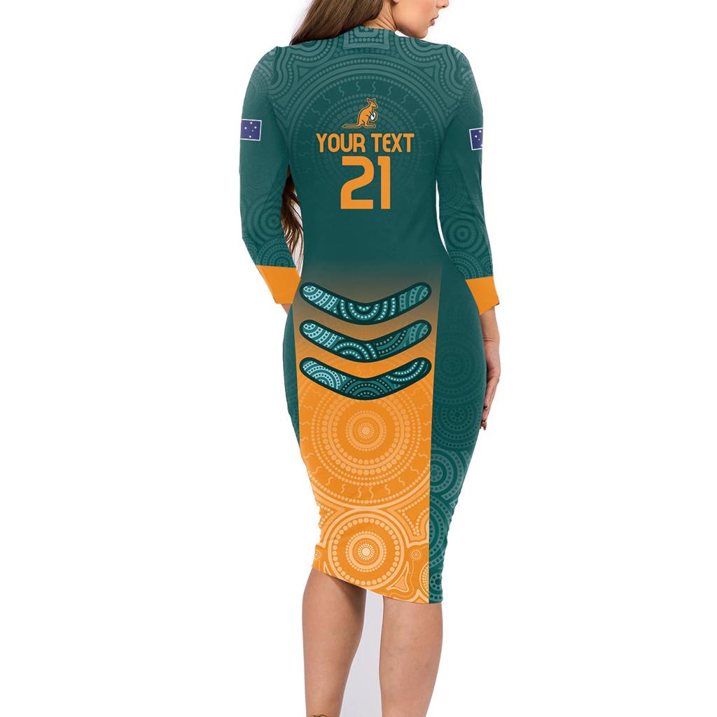 Custom Wallaroos Womens Rugby Family Matching Long Sleeve Bodycon Dress and Hawaiian Shirt Aboriginal Dots Art