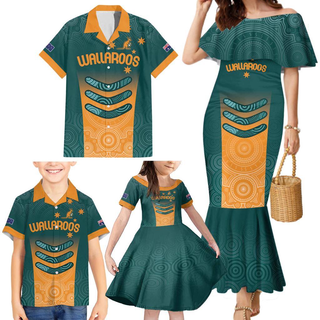 Custom Wallaroos Womens Rugby Family Matching Mermaid Dress and Hawaiian Shirt Aboriginal Dots Art