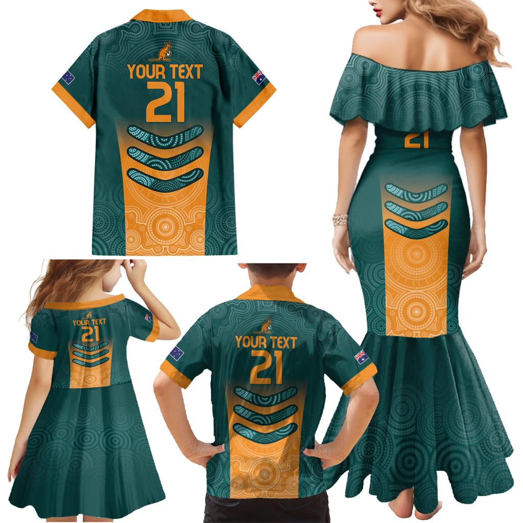Custom Wallaroos Womens Rugby Family Matching Mermaid Dress and Hawaiian Shirt Aboriginal Dots Art