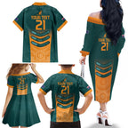 Custom Wallaroos Womens Rugby Family Matching Off The Shoulder Long Sleeve Dress and Hawaiian Shirt Aboriginal Dots Art