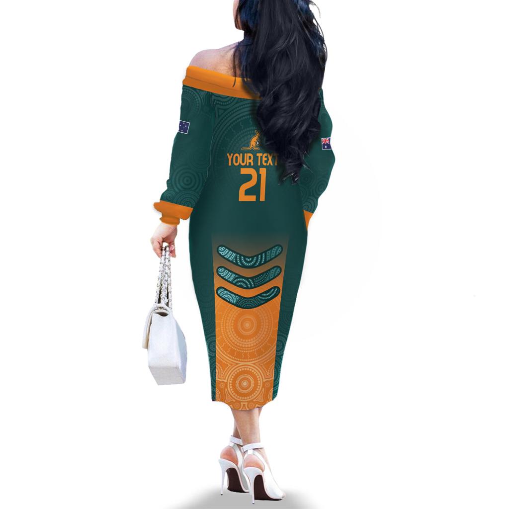Custom Wallaroos Womens Rugby Family Matching Off The Shoulder Long Sleeve Dress and Hawaiian Shirt Aboriginal Dots Art