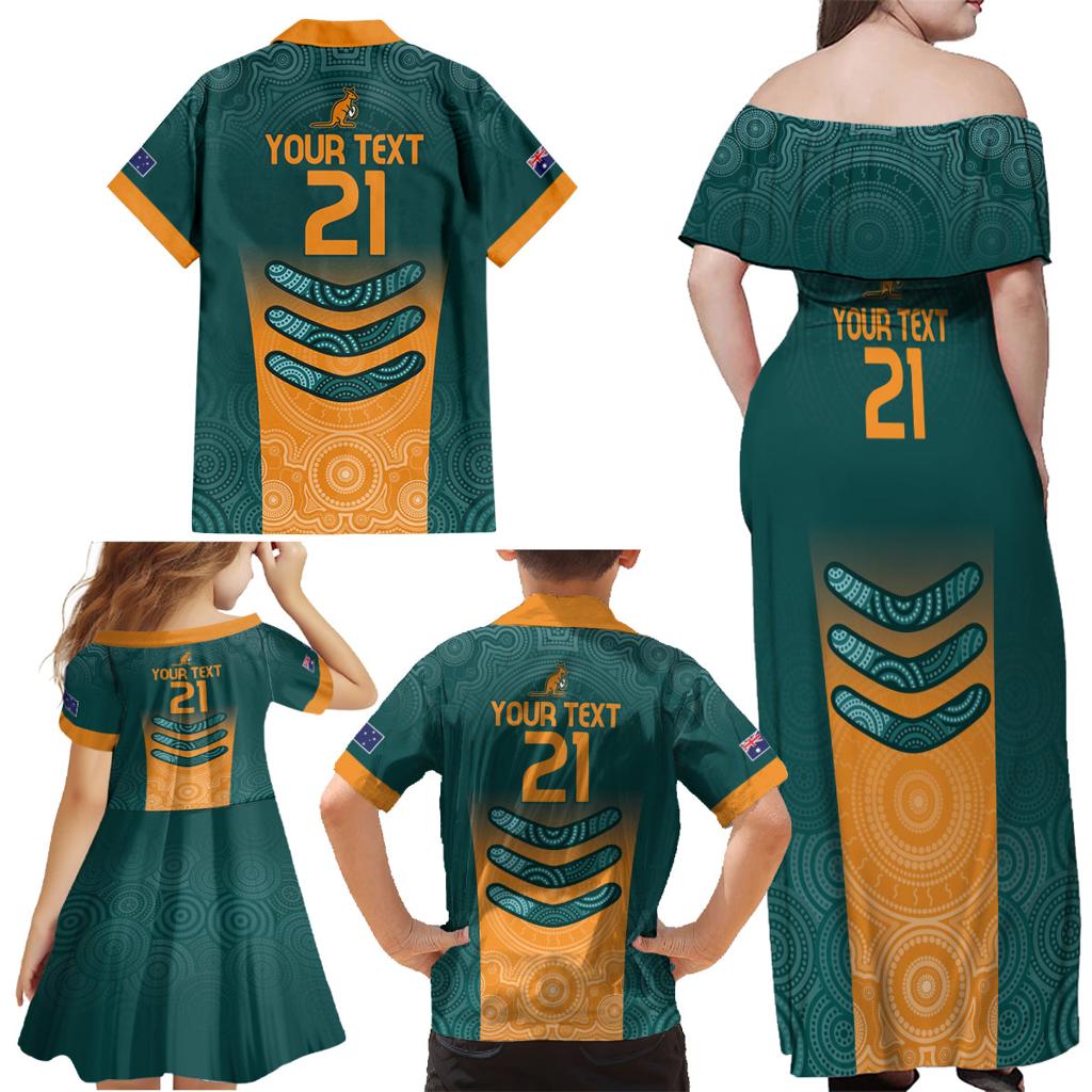 Custom Wallaroos Womens Rugby Family Matching Off Shoulder Maxi Dress and Hawaiian Shirt Aboriginal Dots Art