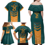 Custom Wallaroos Womens Rugby Family Matching Off Shoulder Maxi Dress and Hawaiian Shirt Aboriginal Dots Art