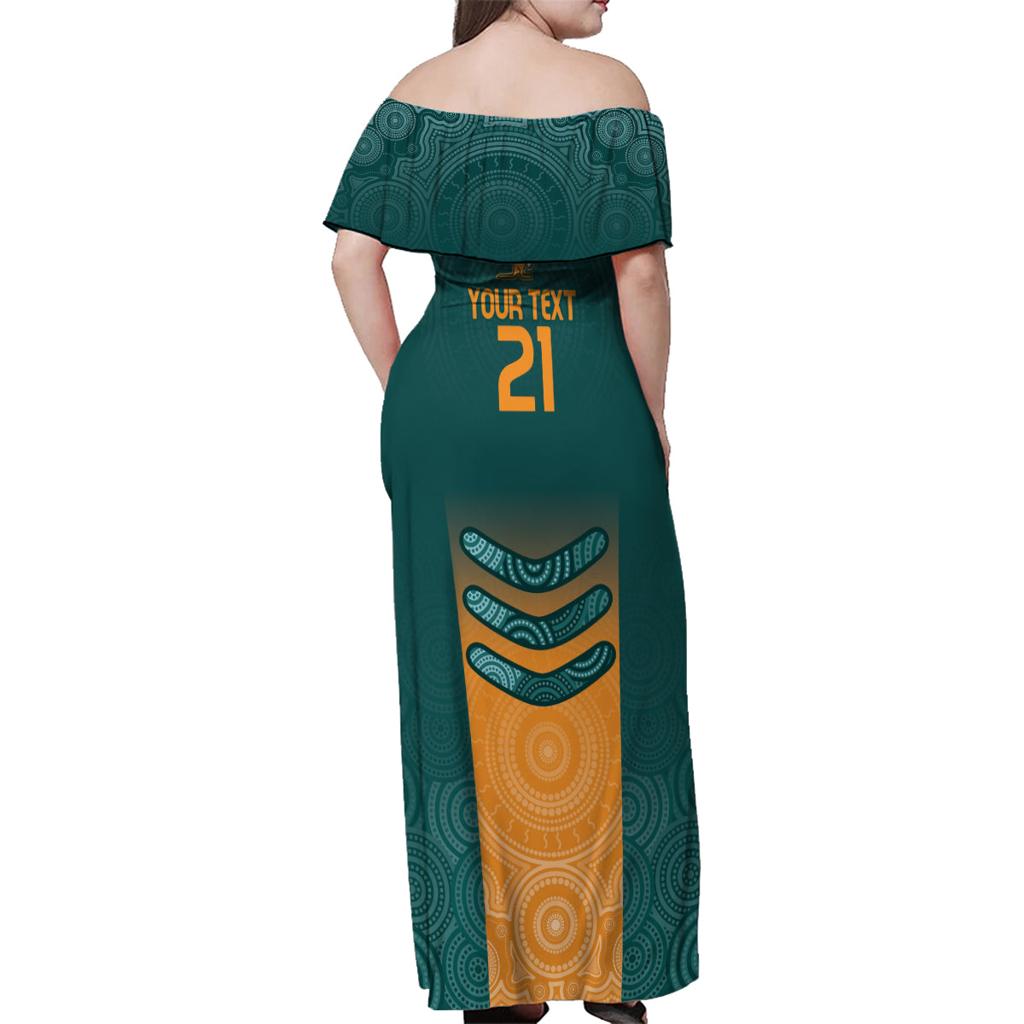 Custom Wallaroos Womens Rugby Family Matching Off Shoulder Maxi Dress and Hawaiian Shirt Aboriginal Dots Art