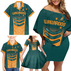 Custom Wallaroos Womens Rugby Family Matching Off Shoulder Short Dress and Hawaiian Shirt Aboriginal Dots Art
