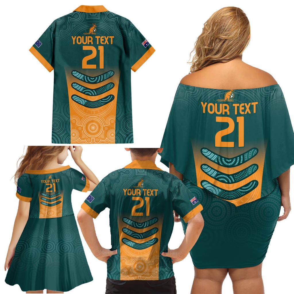 Custom Wallaroos Womens Rugby Family Matching Off Shoulder Short Dress and Hawaiian Shirt Aboriginal Dots Art