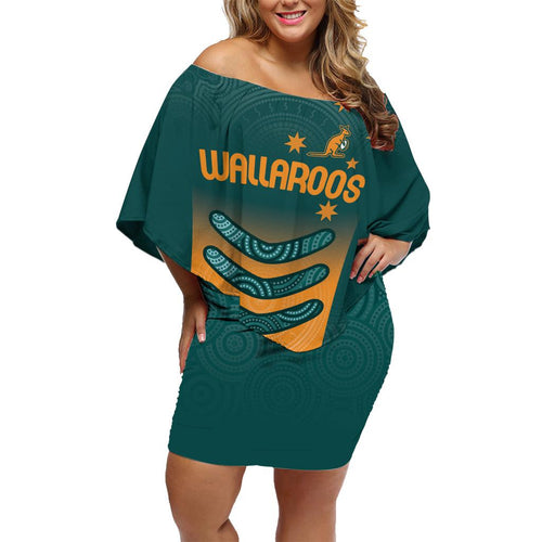 Custom Wallaroos Womens Rugby Family Matching Off Shoulder Short Dress and Hawaiian Shirt Aboriginal Dots Art