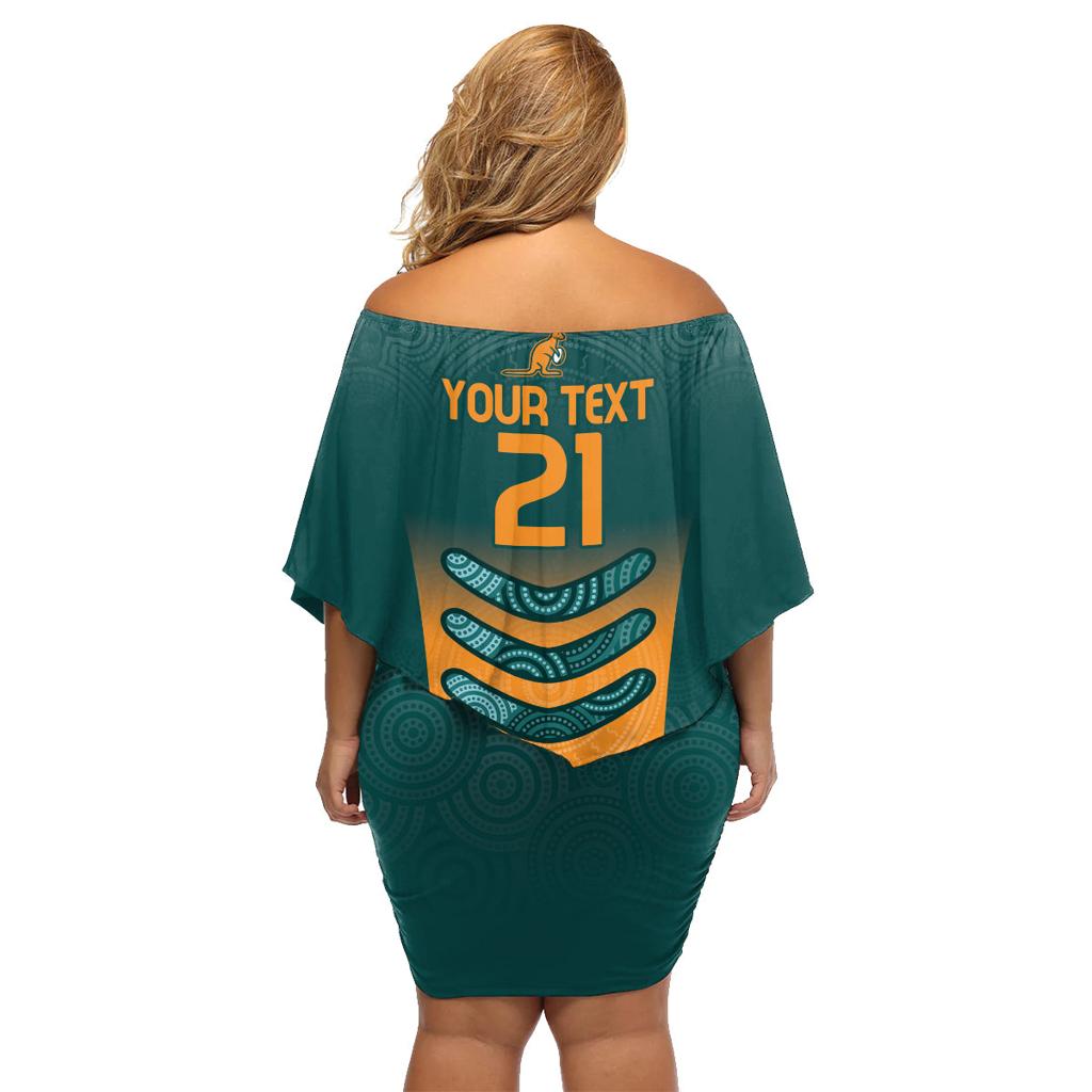 Custom Wallaroos Womens Rugby Family Matching Off Shoulder Short Dress and Hawaiian Shirt Aboriginal Dots Art