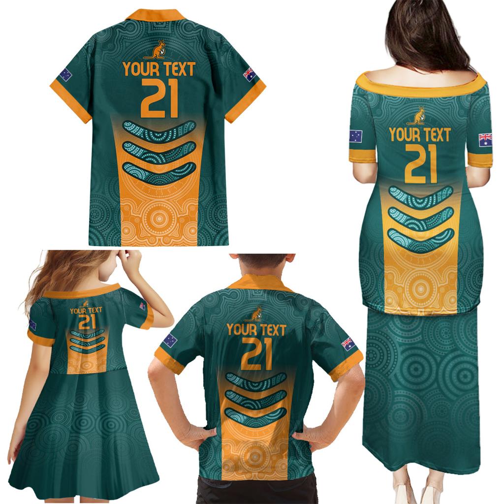 Custom Wallaroos Womens Rugby Family Matching Puletasi and Hawaiian Shirt Aboriginal Dots Art