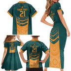 Custom Wallaroos Womens Rugby Family Matching Short Sleeve Bodycon Dress and Hawaiian Shirt Aboriginal Dots Art