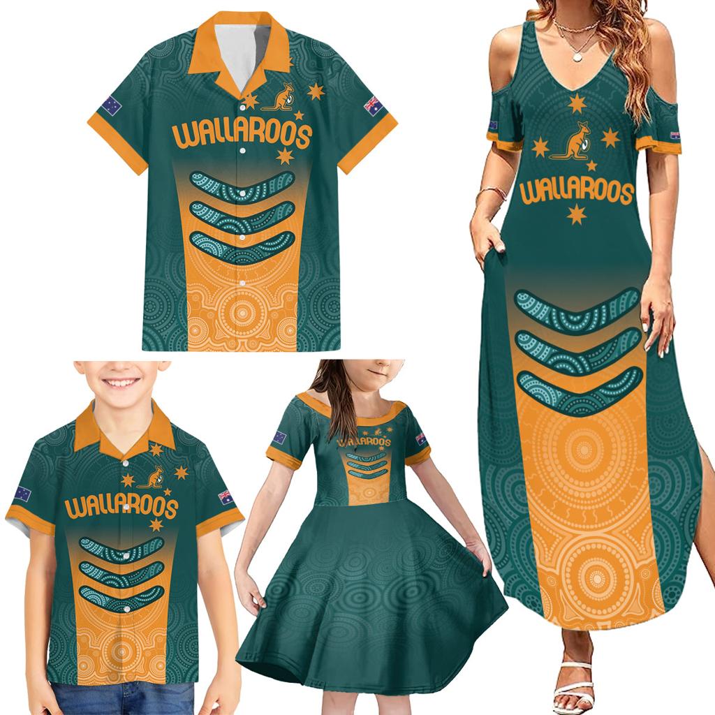 Custom Wallaroos Womens Rugby Family Matching Summer Maxi Dress and Hawaiian Shirt Aboriginal Dots Art
