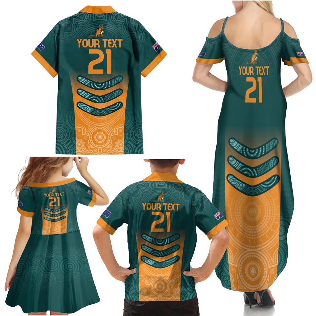 Custom Wallaroos Womens Rugby Family Matching Summer Maxi Dress and Hawaiian Shirt Aboriginal Dots Art