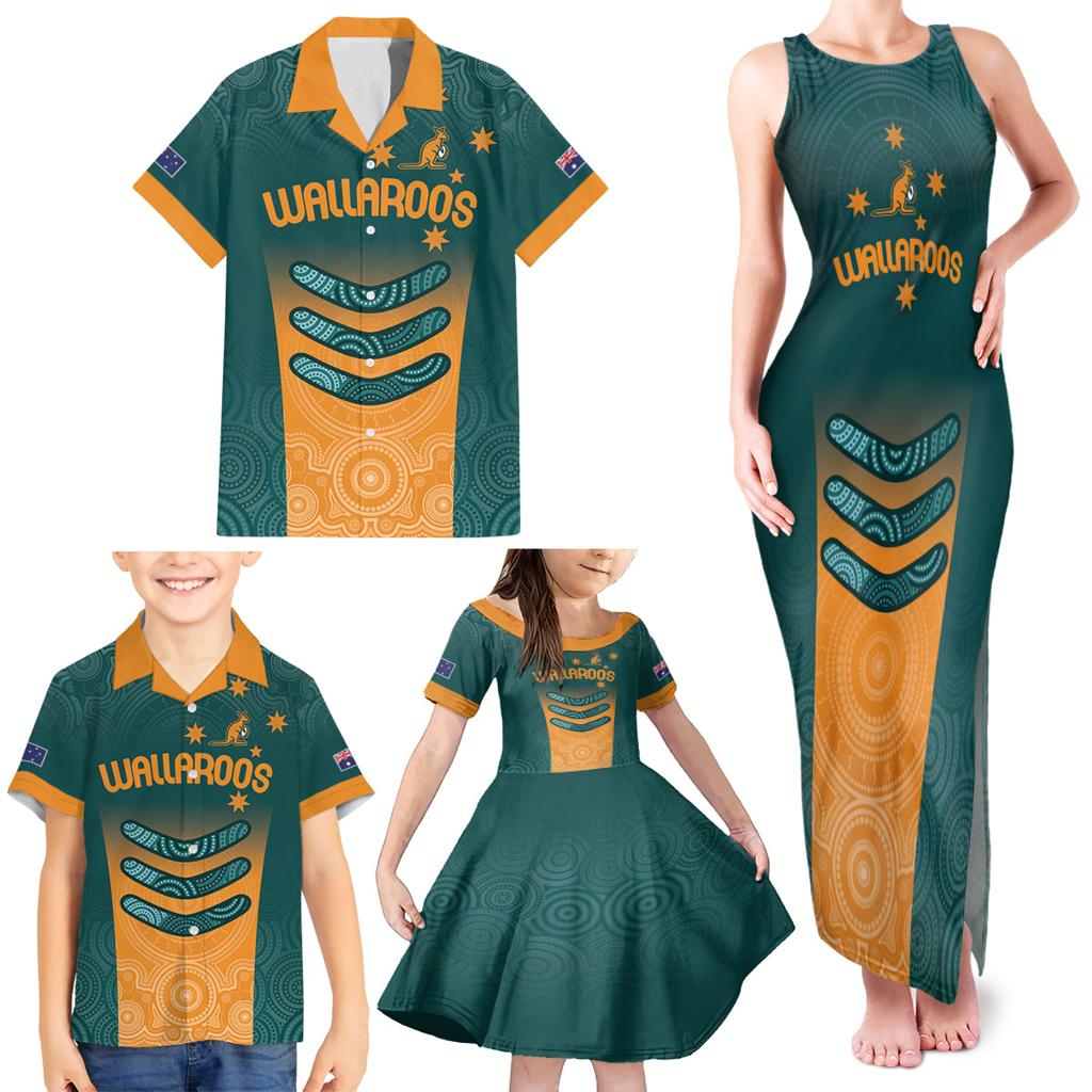 Custom Wallaroos Womens Rugby Family Matching Tank Maxi Dress and Hawaiian Shirt Aboriginal Dots Art