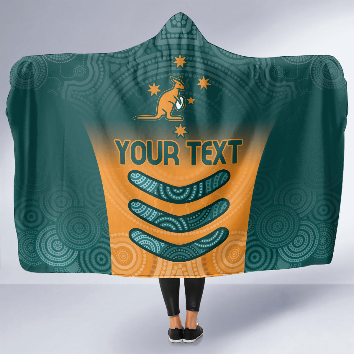 Custom Wallaroos Womens Rugby Hooded Blanket Aboriginal Dots Art