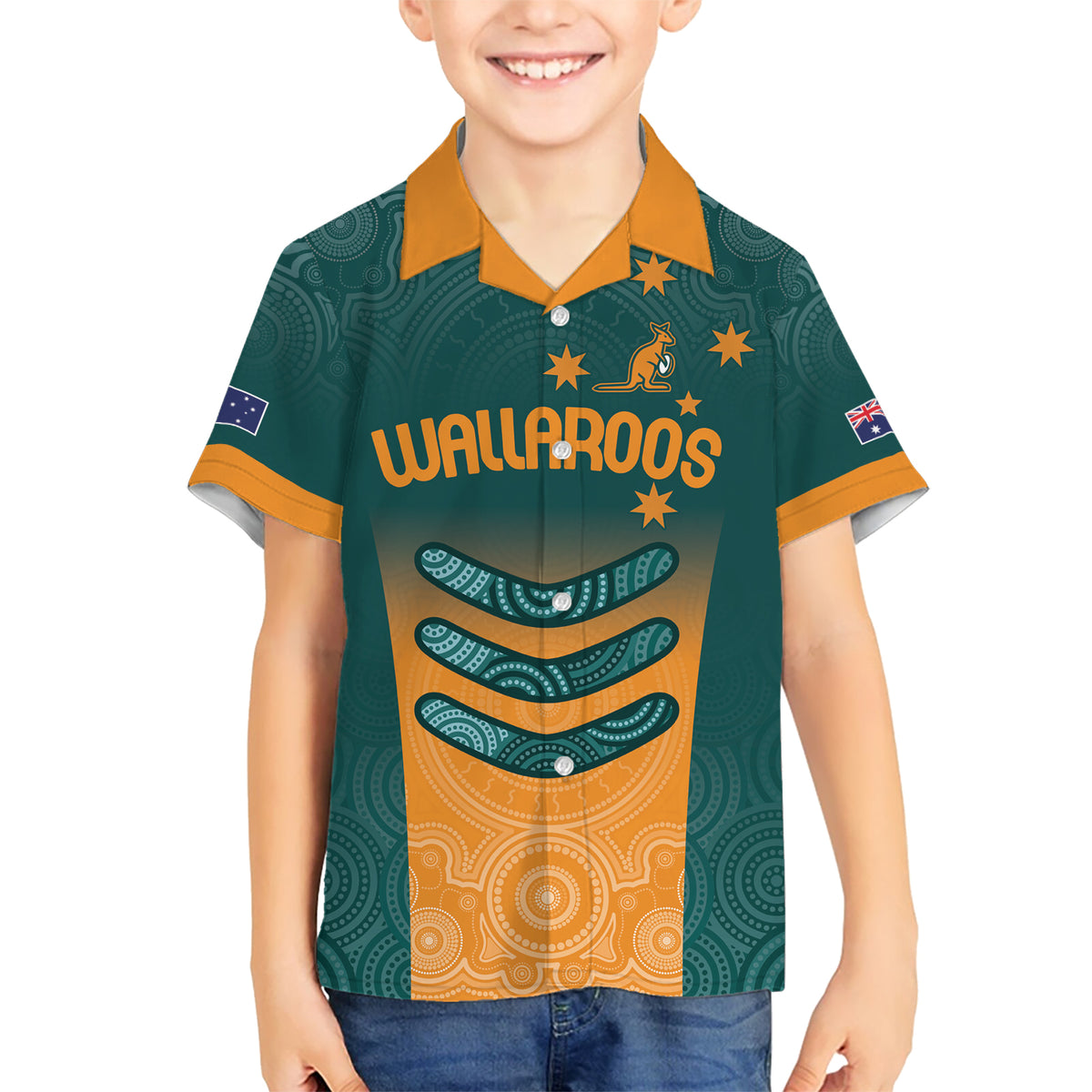 Custom Wallaroos Womens Rugby Kid Hawaiian Shirt Aboriginal Dots Art