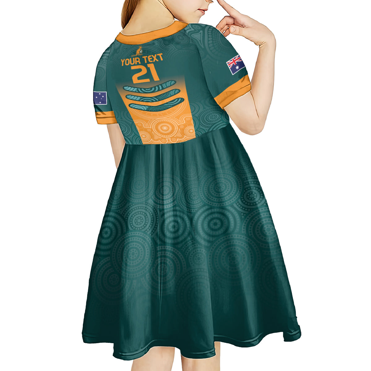 Custom Wallaroos Womens Rugby Kid Short Sleeve Dress Aboriginal Dots Art