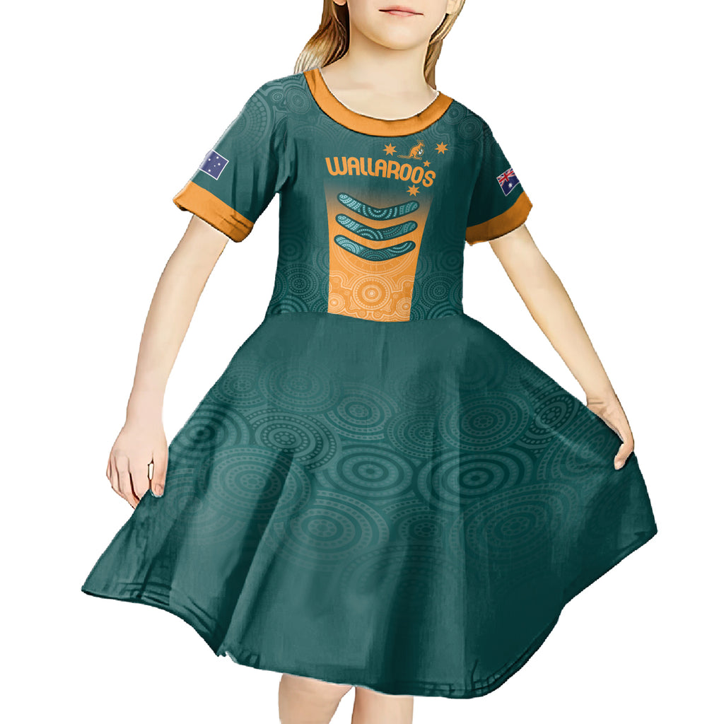Custom Wallaroos Womens Rugby Kid Short Sleeve Dress Aboriginal Dots Art