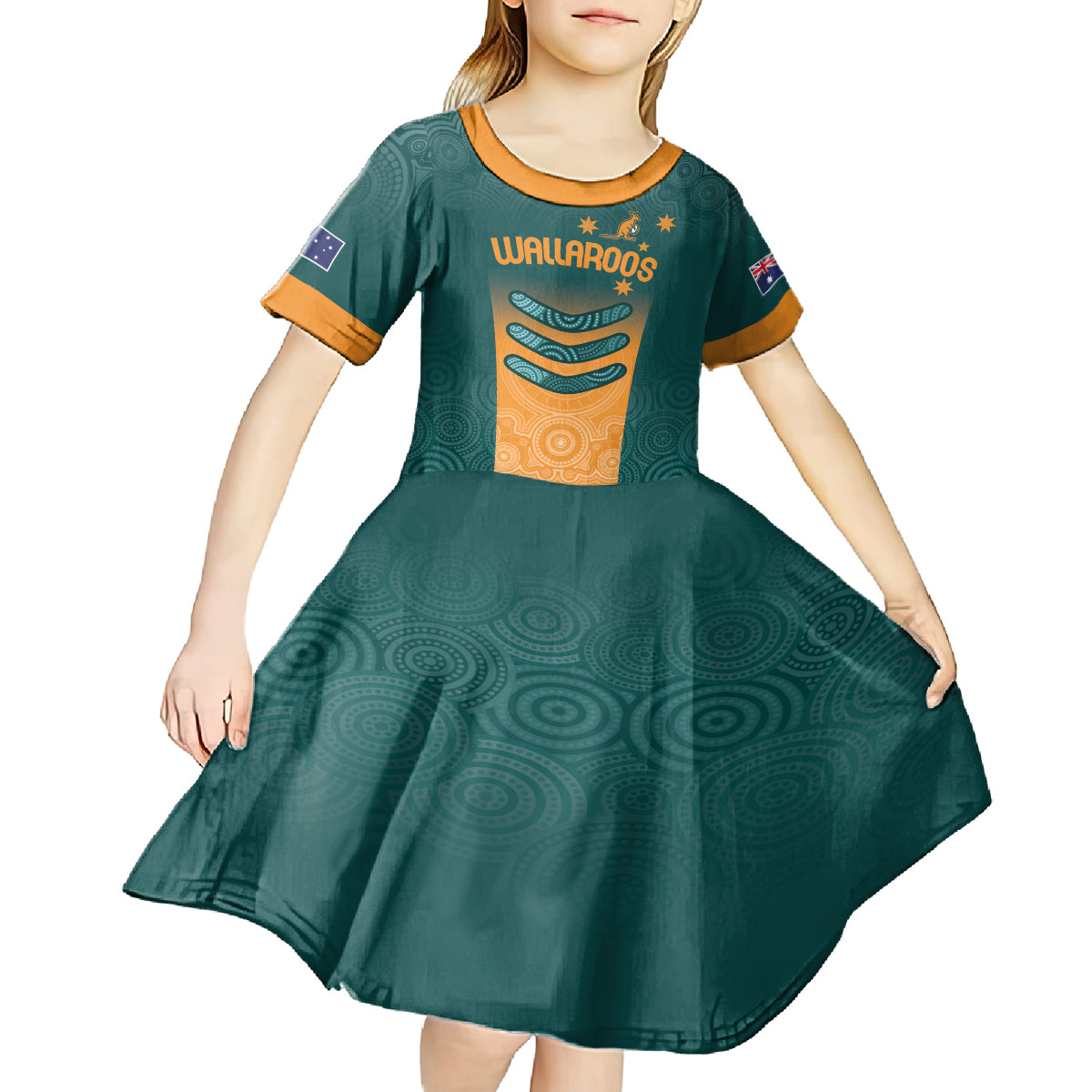 Custom Wallaroos Womens Rugby Kid Short Sleeve Dress Aboriginal Dots Art