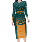 Custom Wallaroos Womens Rugby Long Sleeve Bodycon Dress Aboriginal Dots Art