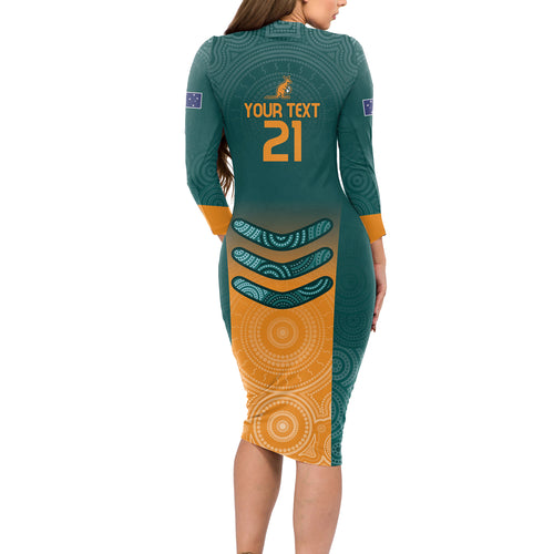 Custom Wallaroos Womens Rugby Long Sleeve Bodycon Dress Aboriginal Dots Art