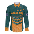 Custom Wallaroos Womens Rugby Long Sleeve Button Shirt Aboriginal Dots Art