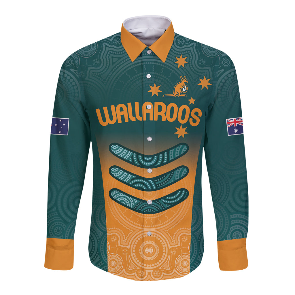 Custom Wallaroos Womens Rugby Long Sleeve Button Shirt Aboriginal Dots Art