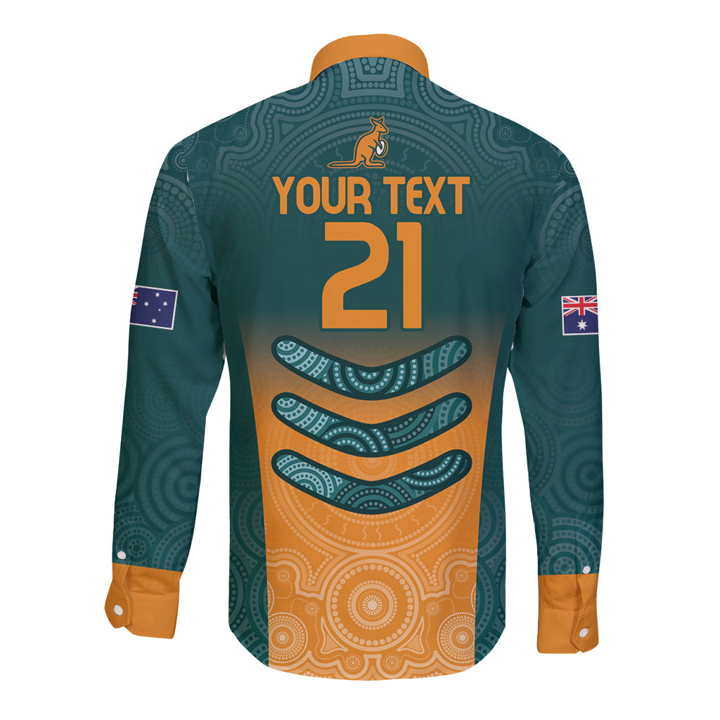 Custom Wallaroos Womens Rugby Long Sleeve Button Shirt Aboriginal Dots Art