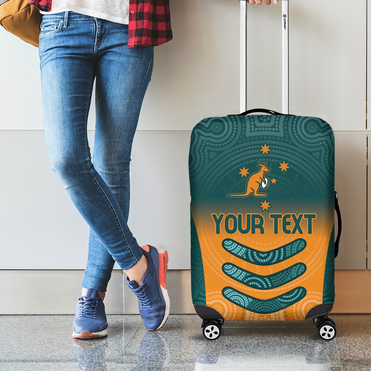 Custom Wallaroos Womens Rugby Luggage Cover Aboriginal Dots Art