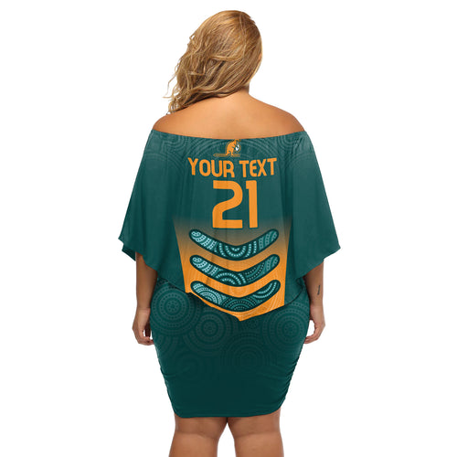 Custom Wallaroos Womens Rugby Off Shoulder Short Dress Aboriginal Dots Art