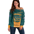 Custom Wallaroos Womens Rugby Off Shoulder Sweater Aboriginal Dots Art