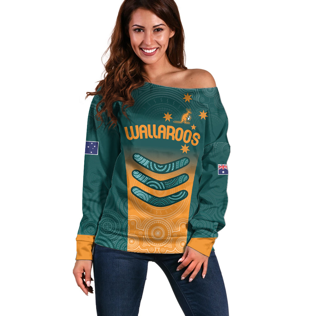 Custom Wallaroos Womens Rugby Off Shoulder Sweater Aboriginal Dots Art