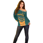 Custom Wallaroos Womens Rugby Off Shoulder Sweater Aboriginal Dots Art