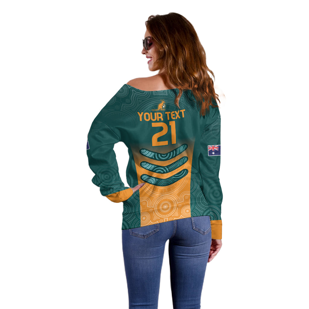 Custom Wallaroos Womens Rugby Off Shoulder Sweater Aboriginal Dots Art