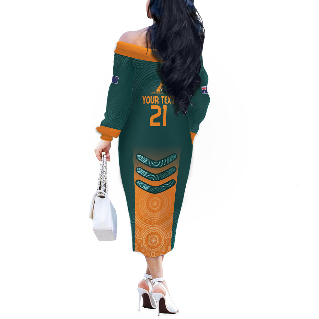 Custom Wallaroos Womens Rugby Off The Shoulder Long Sleeve Dress Aboriginal Dots Art