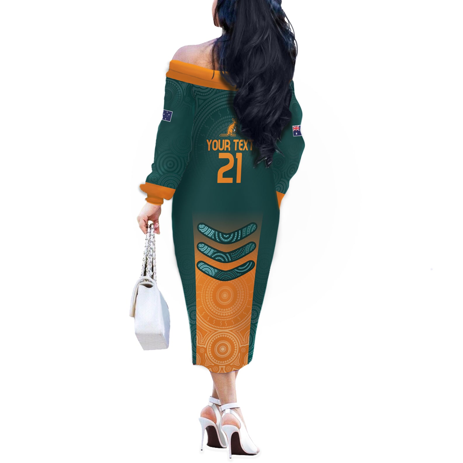 Custom Wallaroos Womens Rugby Off The Shoulder Long Sleeve Dress Aboriginal Dots Art
