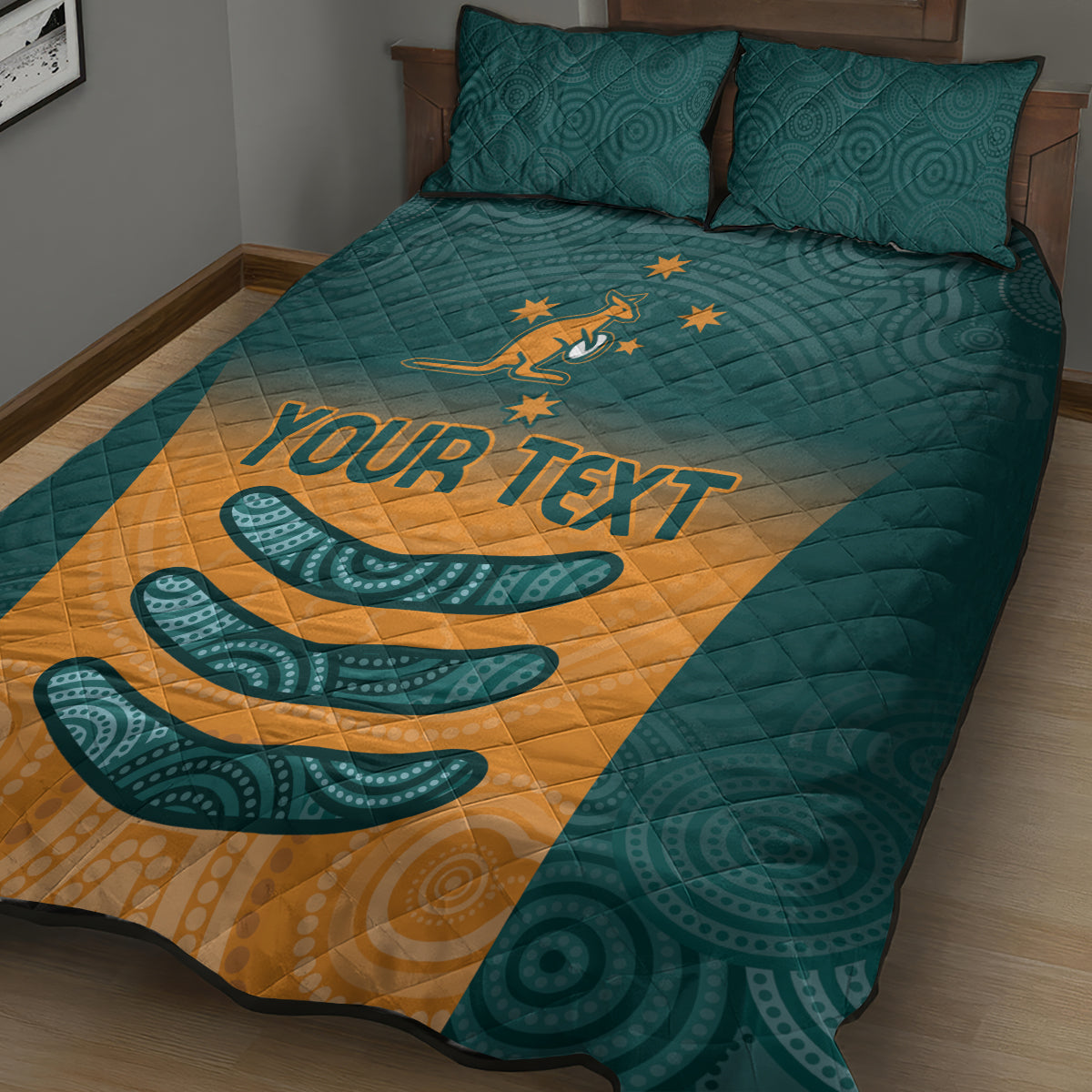 Custom Wallaroos Womens Rugby Quilt Bed Set Aboriginal Dots Art