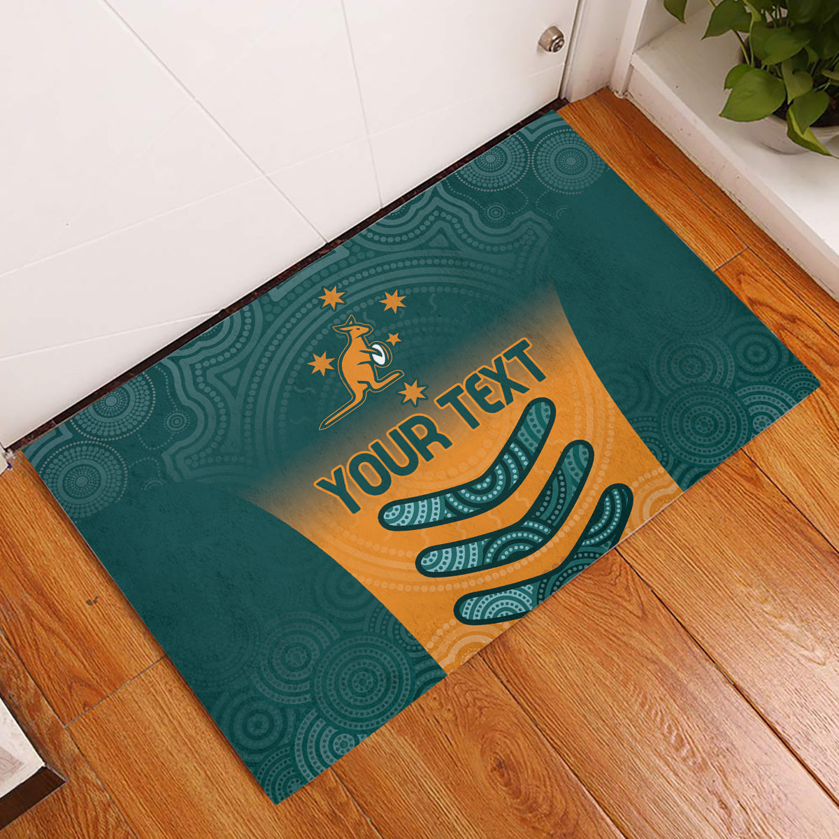 Custom Wallaroos Womens Rugby Rubber Doormat Aboriginal Dots Art