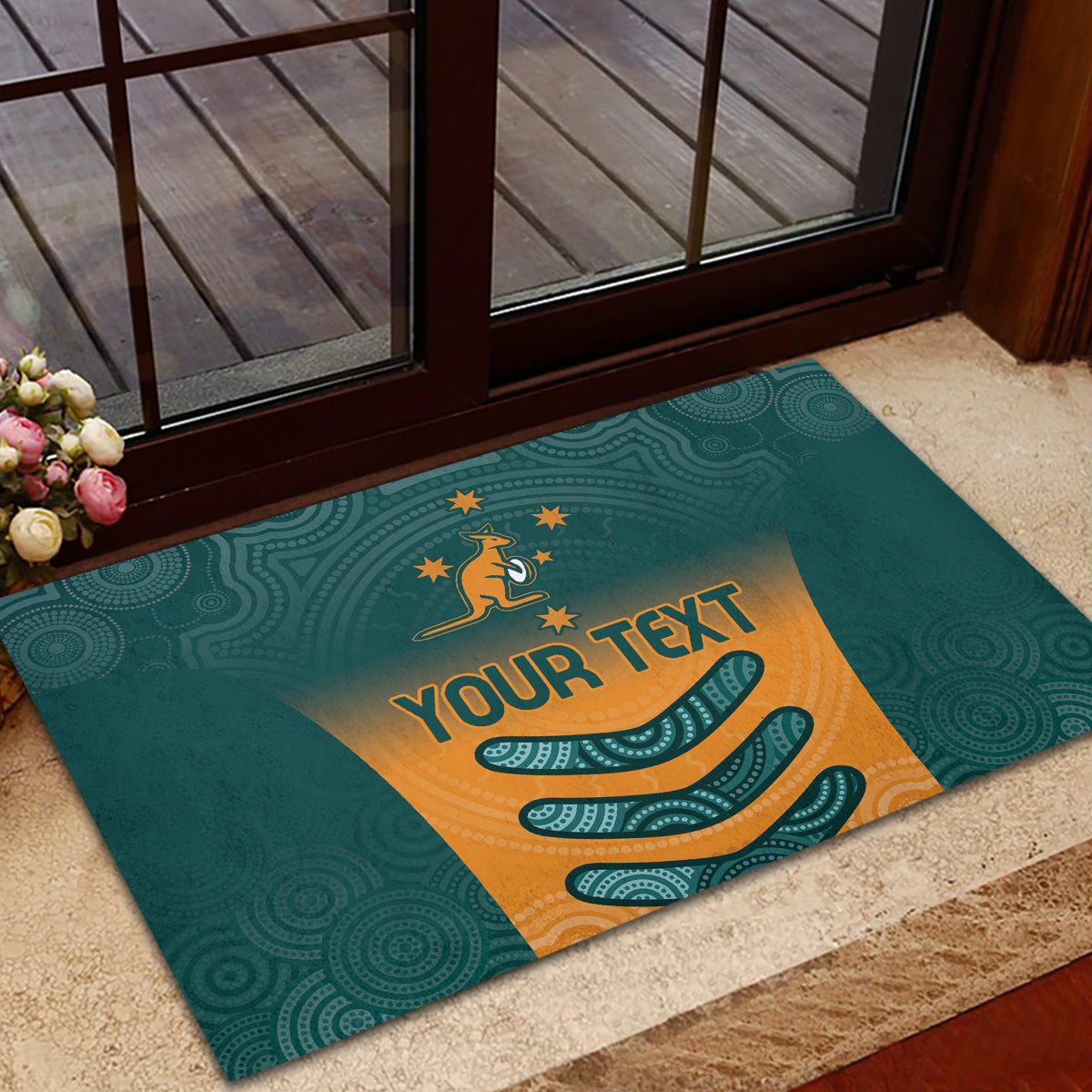 Custom Wallaroos Womens Rugby Rubber Doormat Aboriginal Dots Art