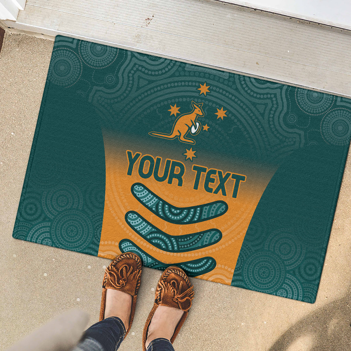 Custom Wallaroos Womens Rugby Rubber Doormat Aboriginal Dots Art
