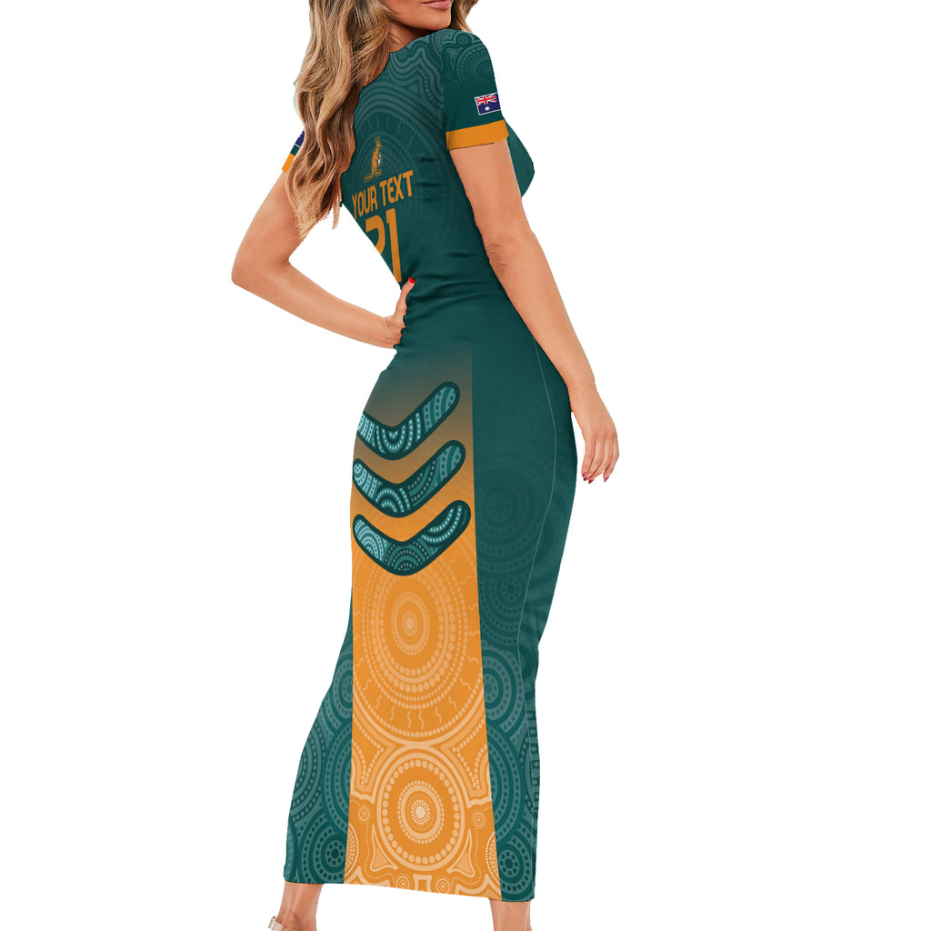 Custom Wallaroos Womens Rugby Short Sleeve Bodycon Dress Aboriginal Dots Art